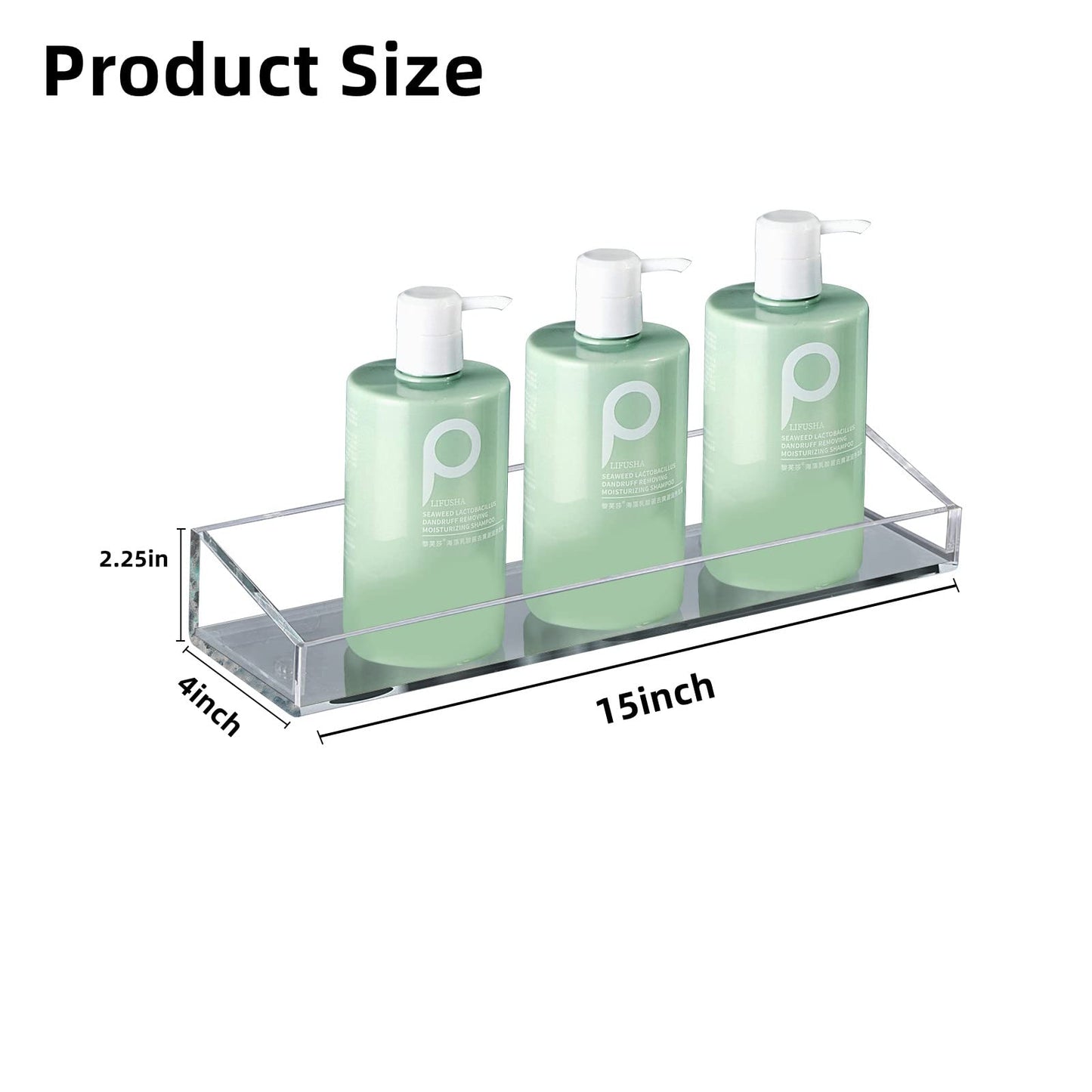 CGBE 2-Pack Acrylic Shower Shelves, Large Capacity Adhesive Shower Shelf,  No Drilling Adhesive Bathroom Shelf with Drain Holes,Clear Wall Mount