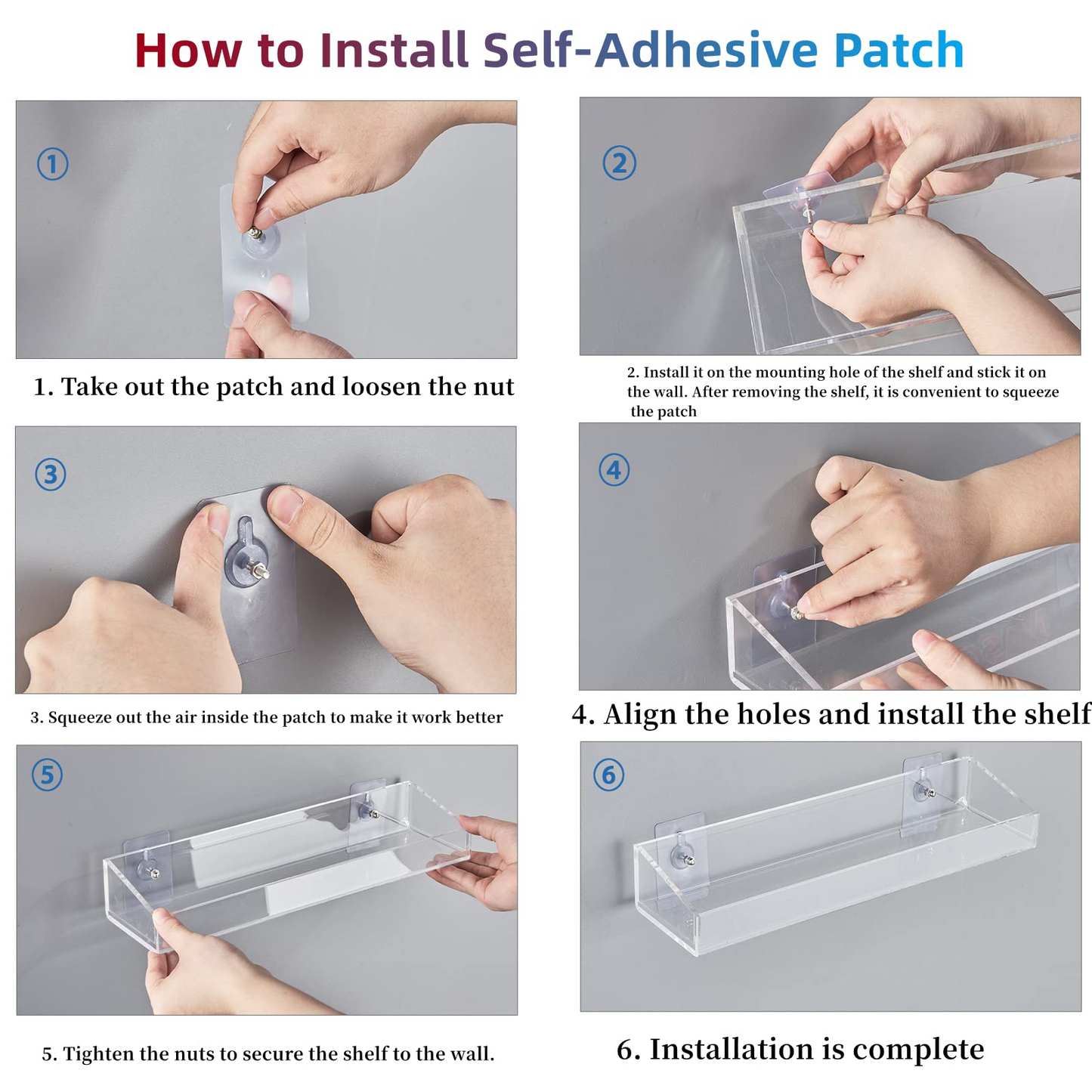 Self Adhesive Acrylic Bathroom Shelves No Drill, Stable Wall Mounted Shelf
